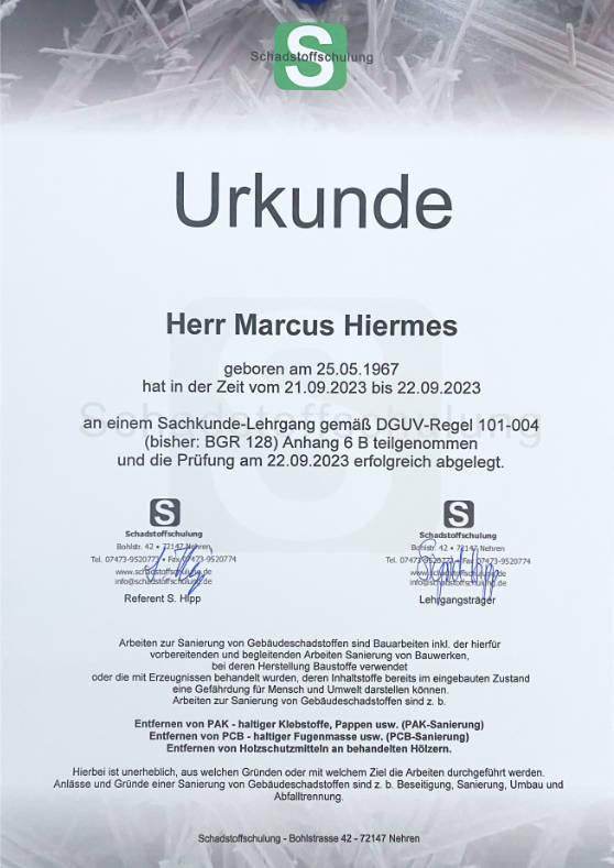 PAK-Sanierung RheinMain - Sachkundig gemäß DGVU Regel 101-004